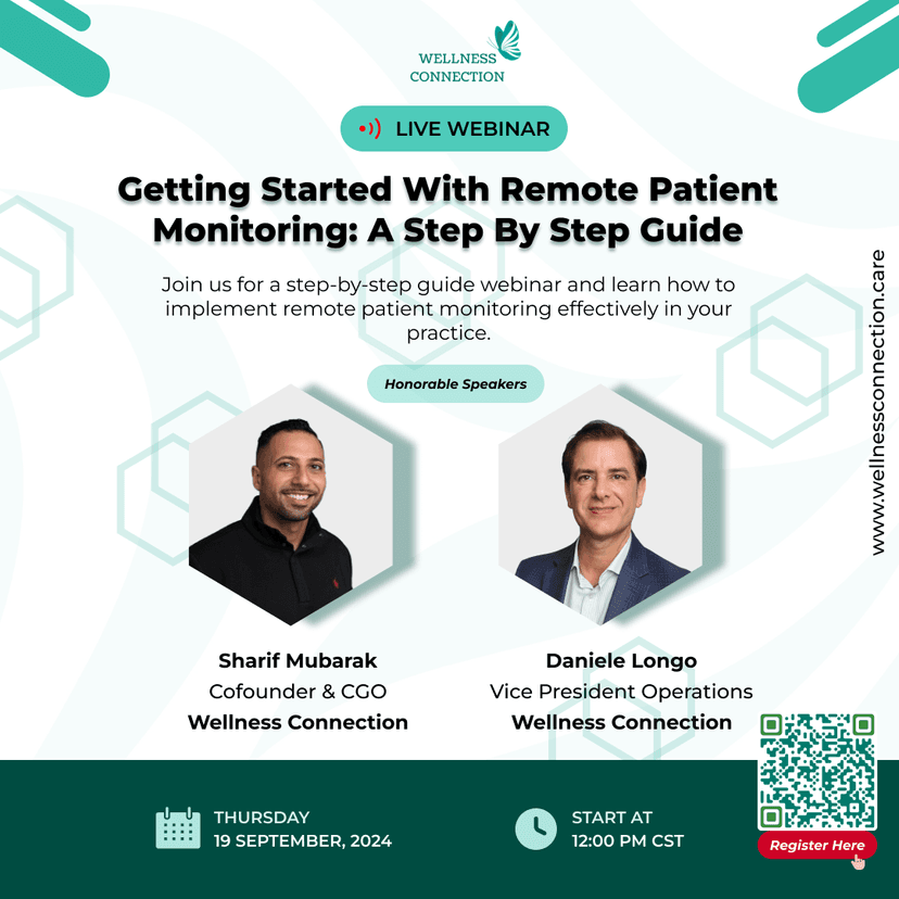 Join us on September 19, 2024, for a comprehensive webinar led by industry experts Sharif and Daniele Longo. This session will equip you with the knowledge to effectively implement Remote Patient Monitoring in your practice, covering everything from foundational principles to real-world applications.